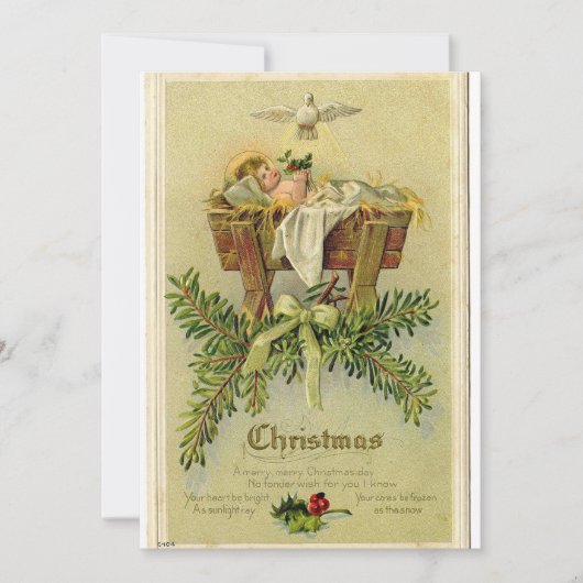Invitation Vintage Baby Jesus in Manger Greeting Card (Devant)