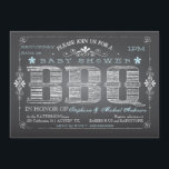 Invitation vintage Baby shower BBQ Chalkboard Boy<br><div class="desc">Une invitation ludique et branchée à une fête du barbecue pour le couple en attente. Compte tenu d'un effet de tableau noir, le lettrage a l'air populaire d'être écrit à la craie sur un tableau noir. Avec un mélange éclectique de police et de style, blanc et bleu pâle, l'aspect est...</div>
