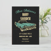 Invitation vintage baby shower de voiture Garage (Debout devant)
