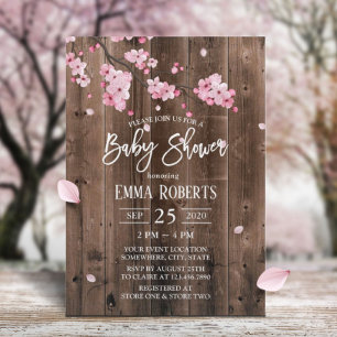 Invitation Vintage Baby shower floral rose Fleur de Cerisier