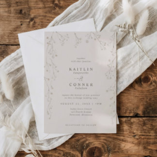 Invitation Vintage Baby's Breath Wildflower Beige Wedding