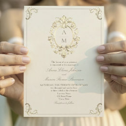 Invitation Vintage Baroque Gold Cream Mariage
