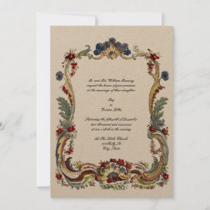 Invitation Vintage Baroque Rococo Couleur Frontière Florale