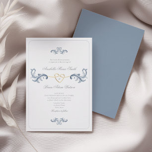 Invitation Vintage baroque Rococo Dusty Mariage bleu