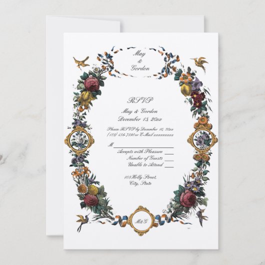 Invitation Vintage Baroque Rococo Floral Cartouche RSVP (Devant)