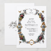 Invitation Vintage Baroque Rococo Floral Cartouche RSVP (Devant / Derrière)