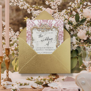 Invitation Vintage Baroque Rococo Floral Rose n Blanc Mariage