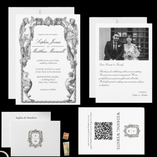 Invitation Vintage Baroque Statue Fine Art Renaissance