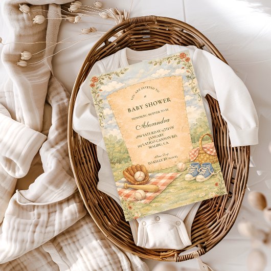 Invitation Vintage Baseball Baby Shower