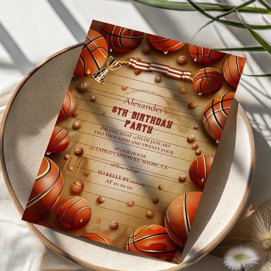 Invitation Vintage Basketball Sports Birthday