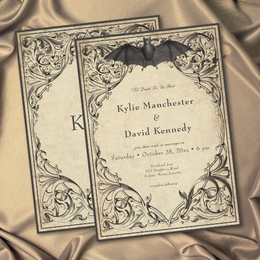 Invitation Vintage Bat Until Death Black Parchment Wedding