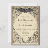Invitation Vintage Bat Until Death Black Parchment Wedding (Devant)