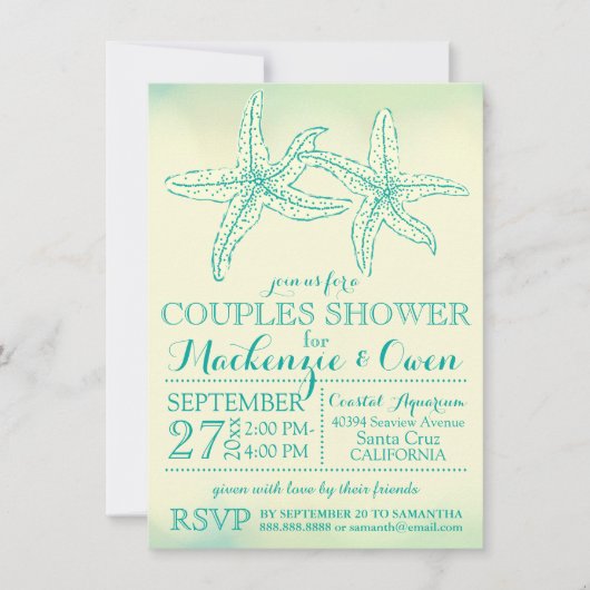 Invitation Vintage Beach Starfish Couples Wedding shower (Devant)