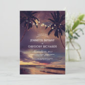 Invitation Vintage Beach Sunset Palm Lights (Debout devant)