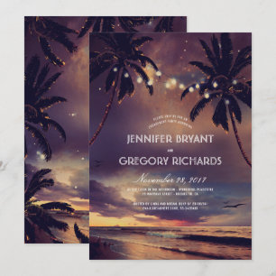 Invitation Vintage Beach Sunset Palm Lights