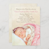 Invitation vintage bébé fille douche (Devant / Derrière)
