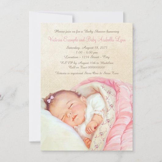 Invitation vintage bébé fille douche (Devant)