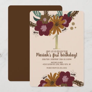 Invitation Vintage Bee Sunflower Floral Premier anniversaire