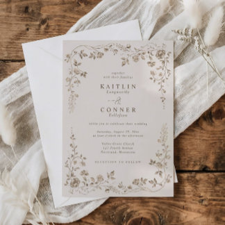Invitation Vintage Beige Brown French Floral Wedding