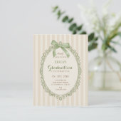 Invitation Vintage beige green elegant sweet bow graduation (Debout devant)