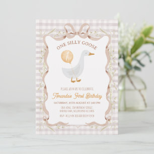 Invitation Vintage beige marron une oie idiote 1er anniversai