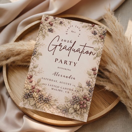 Invitation Vintage Berry Botanical Graduation Party