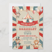 Invitation Vintage Big Top Circus Animaux Carnaval Anniversai (Devant)