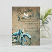 Invitation Vintage Biker Wedding Motorcycle Blue (Debout devant)