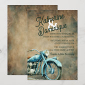 Invitation Vintage Biker Wedding Motorcycle Blue (Devant / Derrière)