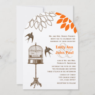 Invitation Vintage Bird Coral Starburst Flower Wedding Invita