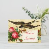 Invitation Vintage Bird et Tea Party Rose (Debout devant)