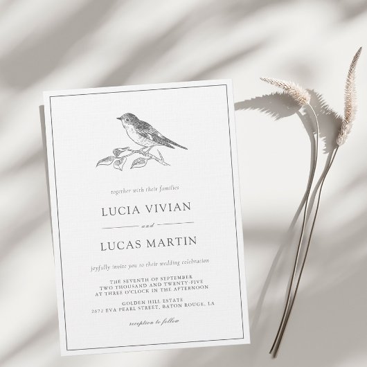 Invitation Vintage Bird noir et blanc Mariage