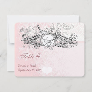 Invitation Vintage Bird Rose Musical Scroll Mariage Table No.