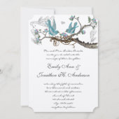 Invitation Vintage Birds Aqua & Hot Rose Wedding Inviter (Devant)