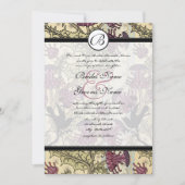Invitation vintage Birds Berry Mariage damassé (Devant)
