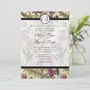 Invitation vintage Birds Berry Mariage damassé
