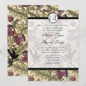 Invitation vintage Birds Berry Mariage damassé (Devant / Derrière)