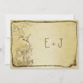 Invitation Vintage Birds Gold Metallic Parchment Mariage (Dos)