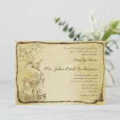 Invitation Vintage Birds Gold Metallic Parchment Mariage (Debout devant)