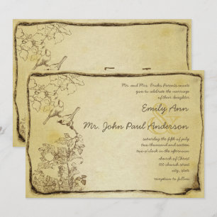 Invitation Vintage Birds Gold Metallic Parchment Mariage