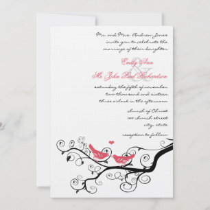 Invitation Vintage Birds Honeysuckle Pink Wedding Invite