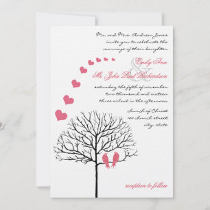Invitation Vintage Birds Honeysuckle Pink Wedding Invite