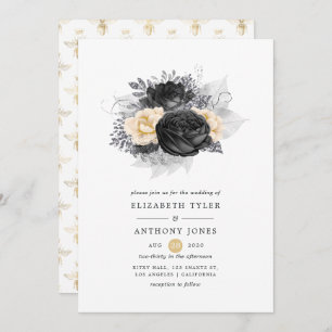 Invitation Vintage Black and Gold Floral Bees Mariage
