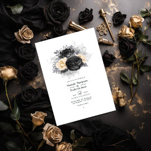 Invitation Vintage Black and Gold Floral Bees Mariage