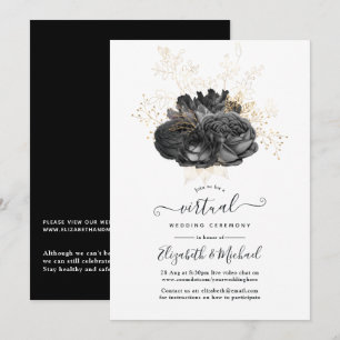 Invitation Vintage Black and Gold Floral Mariage virtuel