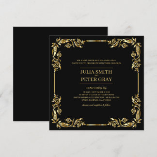 Invitation Vintage Black and Gold Royal Mariage