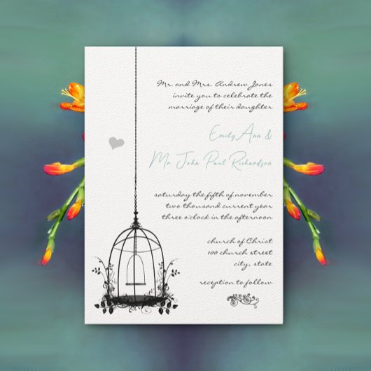 Invitation Vintage Black Birdcage Boho Mariage esthétique