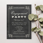 Invitation Vintage Black Chalkboard Mariage<br><div class="desc">L'invitation à la fête de fiançailles mariages simple, romantique et chic comprend une bordure rayée, des croquis de fleurs dessinés à la main, un monogramme des noms de la mariée et du marié, et une élégante typographie de style vintage. Arrière - plan de style tableau noir doux avec aspect texturé...</div>