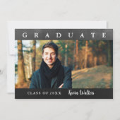 Invitation Vintage Black Gold écriture photo Grad Party (Devant)