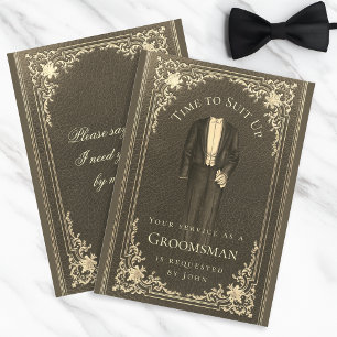 Invitation Vintage Black Gold Groomsman Proposition Convient